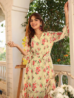 Light Yellow Georgette Floral Printed Fit & Flare Dress