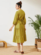 Women's Mustard Pure Cotton Ethnic Motif Printed Fit & Flare Dress