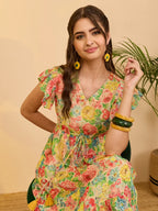 Women's Multi Color Chiffon Floral Printed Fit & Flare Dress