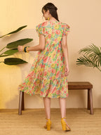 Women's Multi Color Chiffon Floral Printed Fit & Flare Dress