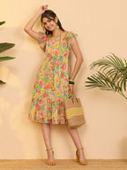 Women's Multi Color Chiffon Floral Printed Fit & Flare Dress