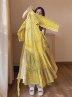 Women's Mustard Pure Cotton Ethnic Motif Printed Fit & Flare Dress