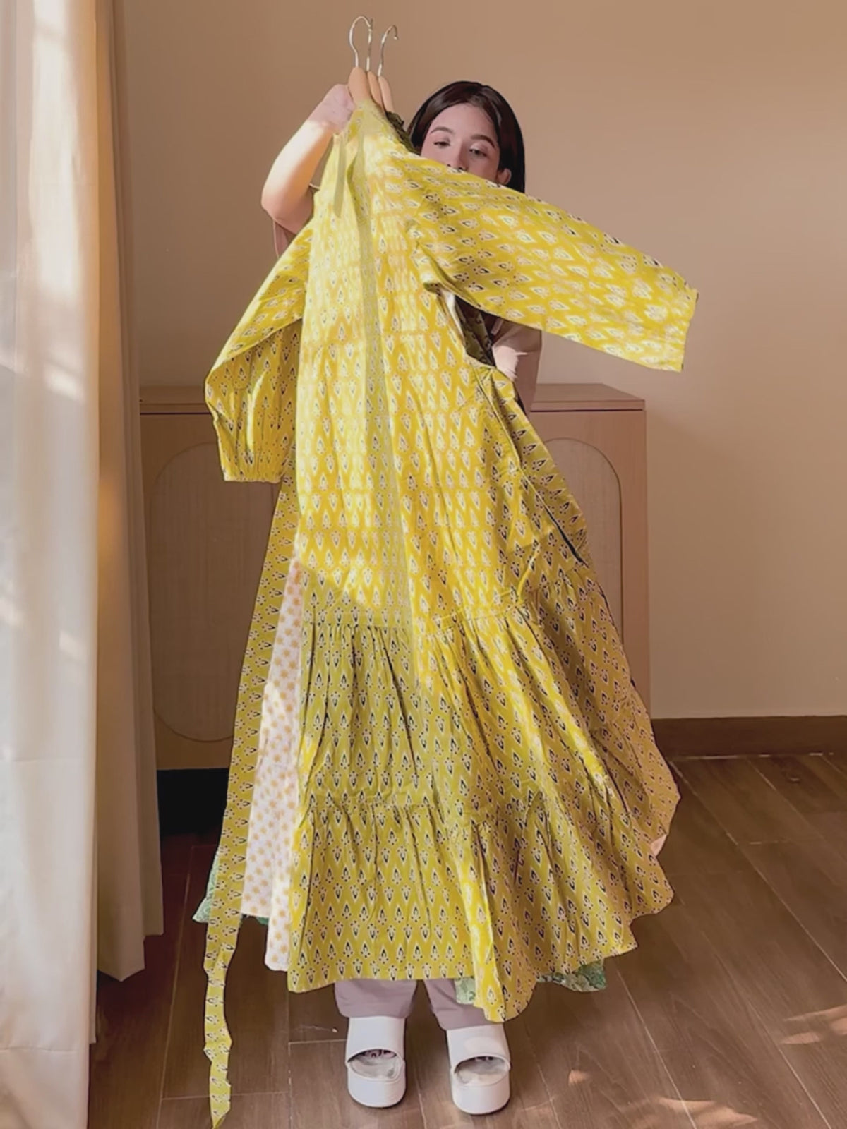 Women's Mustard Pure Cotton Ethnic Motif Printed Fit & Flare Dress