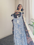 Women's Light Blue Pure Cotton Floral Printed A-line Dress