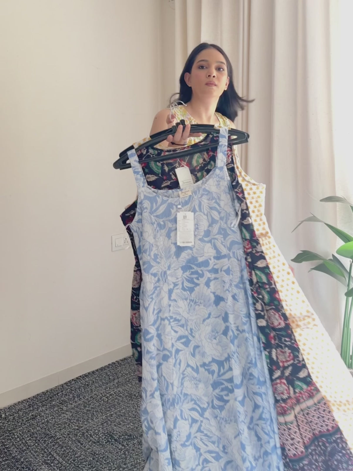 Women's Light Blue Pure Cotton Floral Printed A-line Dress